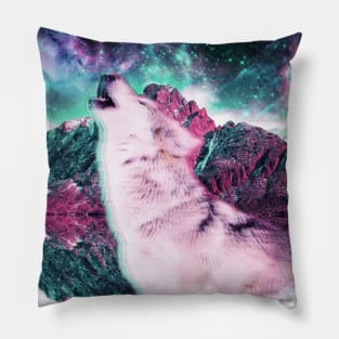 Trippy Psychedelic Wolf In Space Pillow