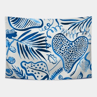 Pocket - TROPICAL FOREST JUNGLE LEAVES BLUE Tapestry