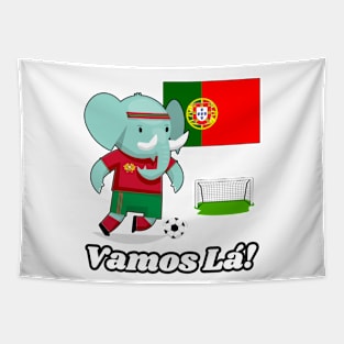 ⚽ Portugal Football, Elephant Scores a Goal, Vamos Lá! Team Spirit Tapestry