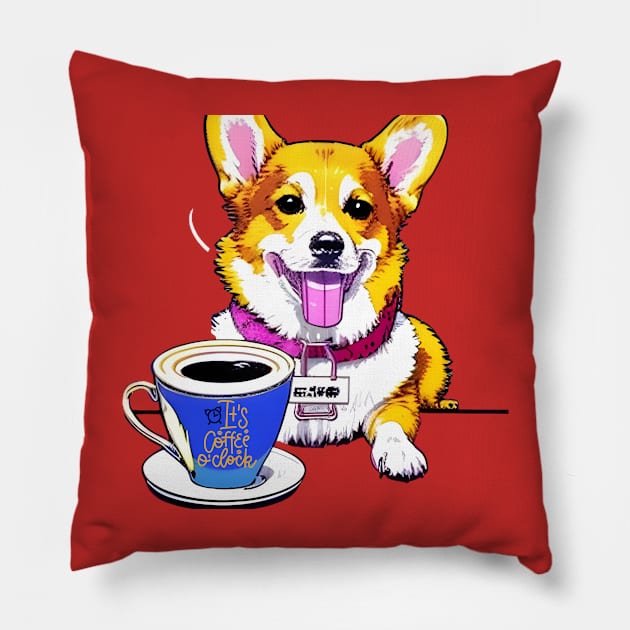 Corgi - Pembroke Corgi Drinking Coffee Pillow by Megaluxe 