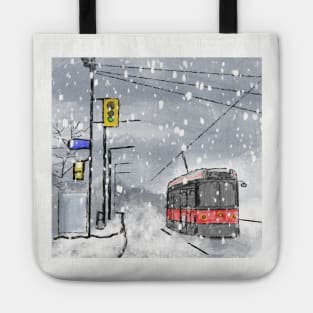 Toronto TTC winters day watercolor Tote