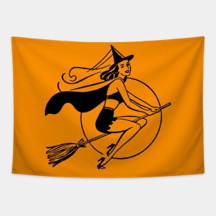 Halloween Vintage Retro Witch Pinup Girl on Broom Tapestry