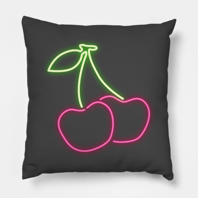 80's Gift 80s Retro Neon Sign Cherry Pillow by PhuNguyen