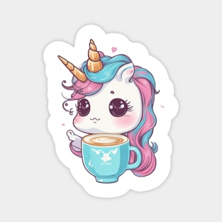 Cute unicorn with cup of coffee Magnet