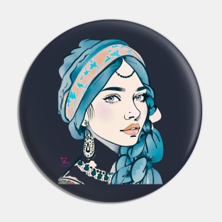 Boho girl in blue Pin