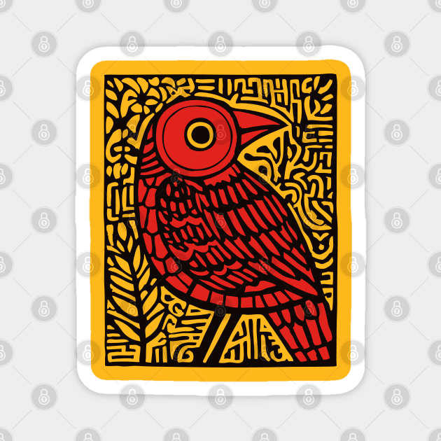 Folk Art Red Bird Print for Woodland Nursery Theme Magnet by TuncGK