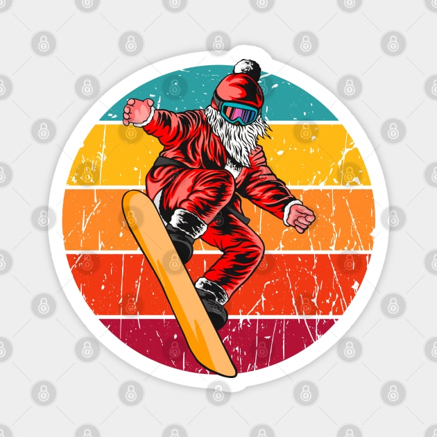 Vintage rad Santa Claus snowboarding Magnet by Geoji 