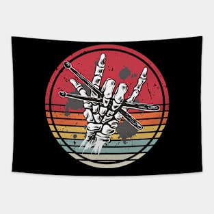 Skeleton Hands Devil Horns Rock Drummer Retro Tapestry