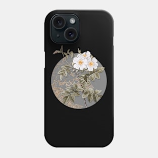 Vintage Blooming White Rosebush Botanical Illustration on Circle Phone Case