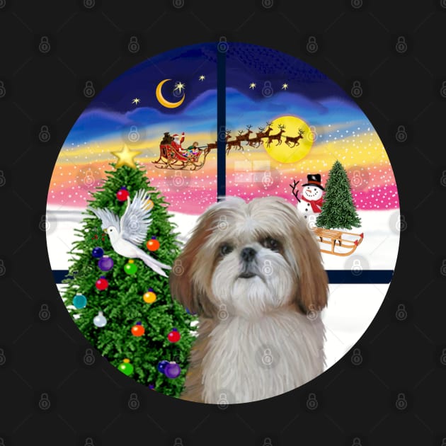 Christmas WIndow with a Red and White Shih Tzu by Dogs Galore and More