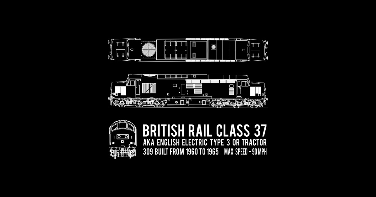 British rail class 37 english electric type 3 locomotive blueprint