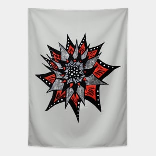 Spiked Abstract Flower In Red And Black Tapestry