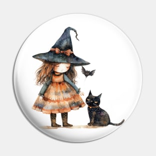 Cute Witch and Her Cat Pin