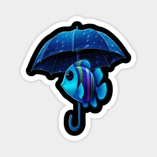 Blue Tang Rainy Day With Umbrella Magnet