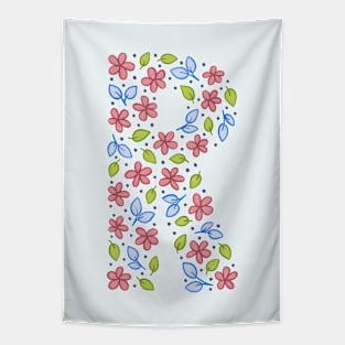 Floral Monogram Letter R - pink and blue Tapestry