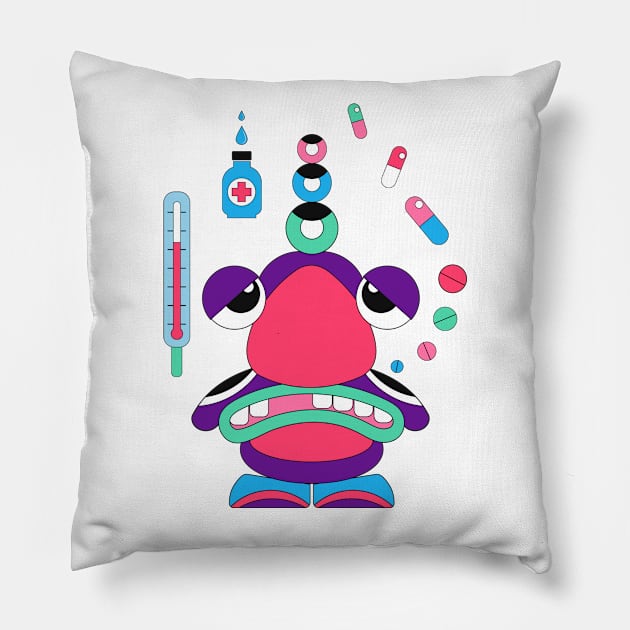 Cartoon sick Pillow by AndreKENO