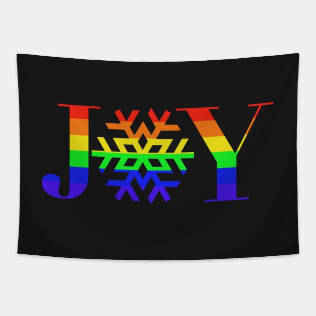 JOY - Rainbow Snowflake - on Black Tapestry by JossSperdutoArt