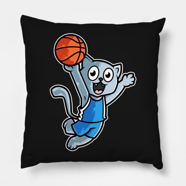 Cat Basketball Game Day Funny Team Sports B-ball Kitten design Pillow by theodoros20