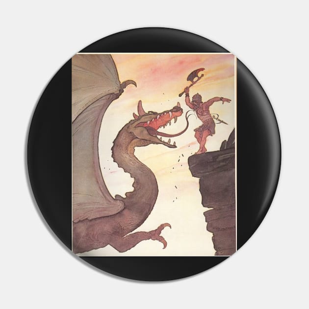 Warrior vs Dragon Pin by OrcusArts