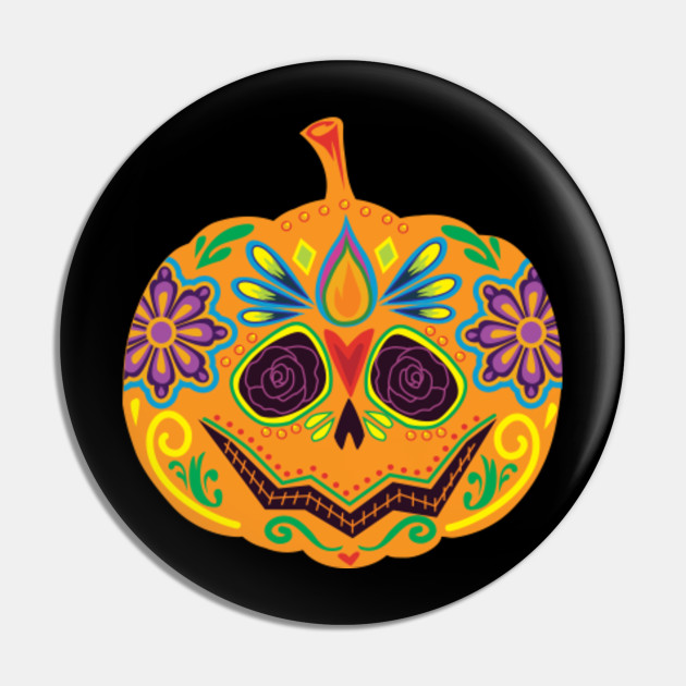 Cute Art Sugar Skull Pumpkin Scary Halloween Pumpkin Pin Teepublic