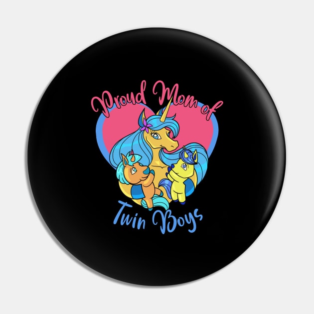 Unicorn Twins - Proud Mom of Twin Boys Pin by Modern Medieval Design