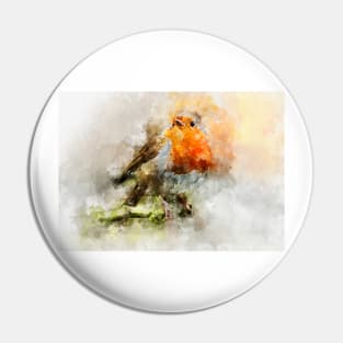 Robin red breast - watercolour artwork print Pin