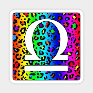 Libra Zodiac Horoscope Rainbow Leopard Print Square Monogram Magnet