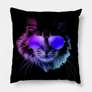 Cool Furry Cat with Sunglasses In Neon Pillow