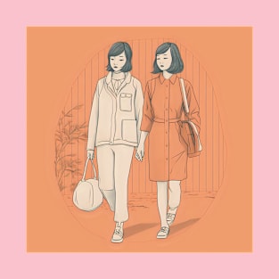 Two Asian female women walking T-Shirt