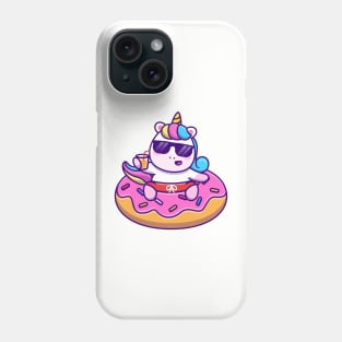 Cute Unicorn Swimming With Donut Balloon And Holding Juice Phone Case