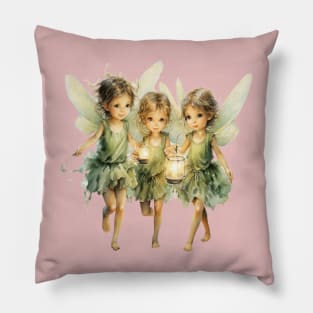 Green Fairies with Lanterns Pillow