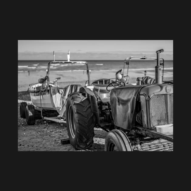 Tractor towing a crab boat on Cromer beach by yackers1