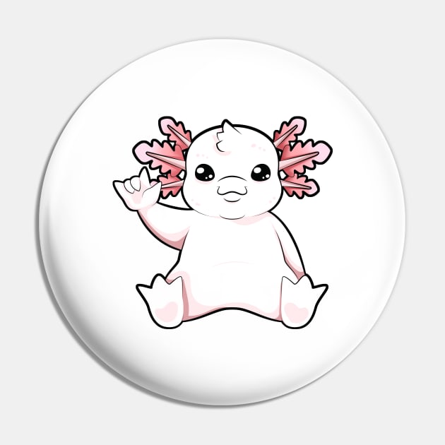 Cartoon axolotl shows I love you - ASL hand gesture Pin by Modern Medieval Design