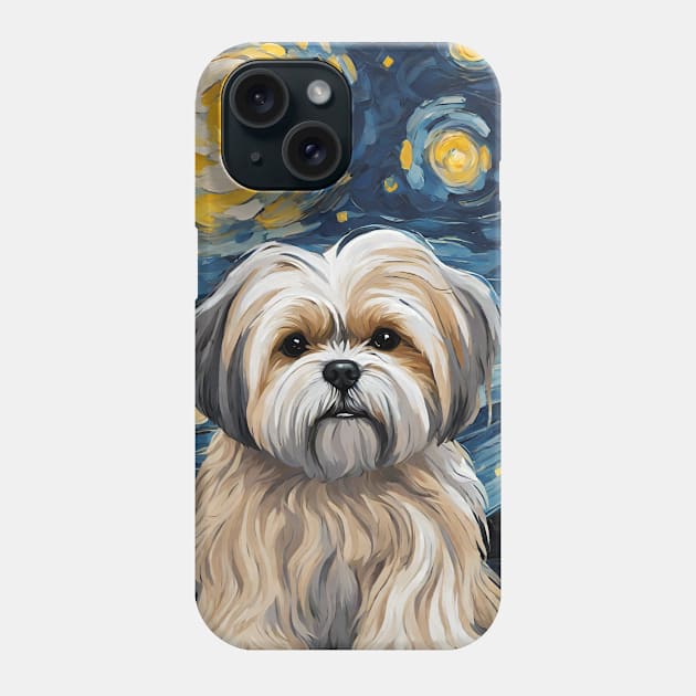 Adorable Lhasa Apso Dog Breed Painting in a Van Gogh Starry Night Art Style Phone Case by Art-Jiyuu