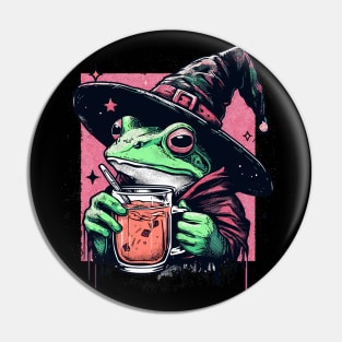 Retro witchy frog drink tea Pin