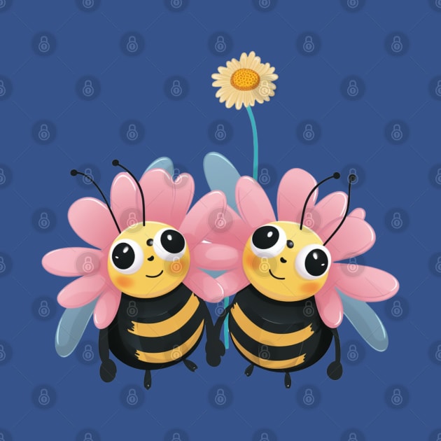 Two Cute Bees Holding Hands and Ready For Spring by mw1designsart