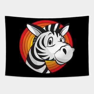 Zebra looking out of a sunset circle Tapestry