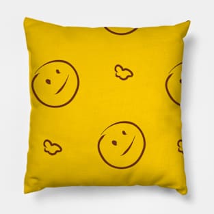 Background illustration yellow smile, joy, decorative design pattern, ornament Pillow