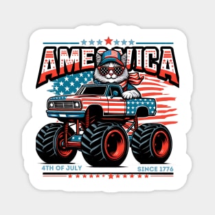 AMEOWICA cat drives a monster truck 4th of July independence Magnet