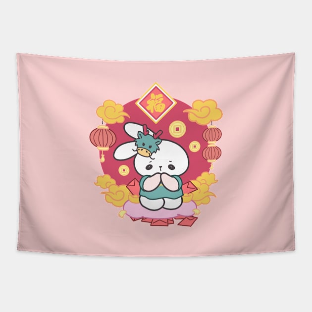 Hopping into Prosperity: Loppi Tokki's Plea for Luck and Abundance in the Lunar New Year! Tapestry by LoppiTokki