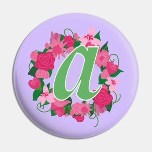 Monogram A, Personalized Floral Initial Pin