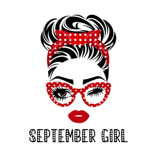 September Girl Woman Face Wink Eyes Lady Face Birthday Gift T-Shirt