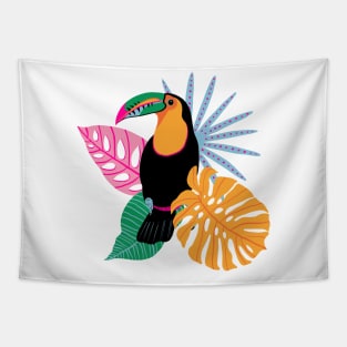 Toucan with Tropical Leaves Tapestry