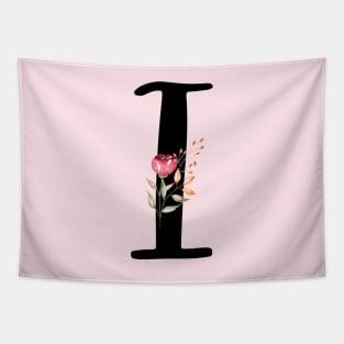 Letter I With Watercolor Floral Wreath Tapestry