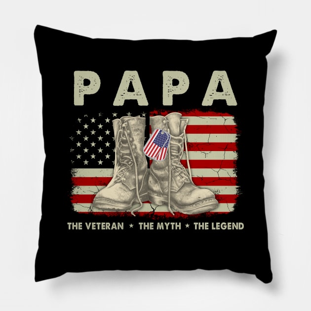 Papa The Veteran The Myth The Legend American Flag Pillow by Symmetry Stunning Portrait