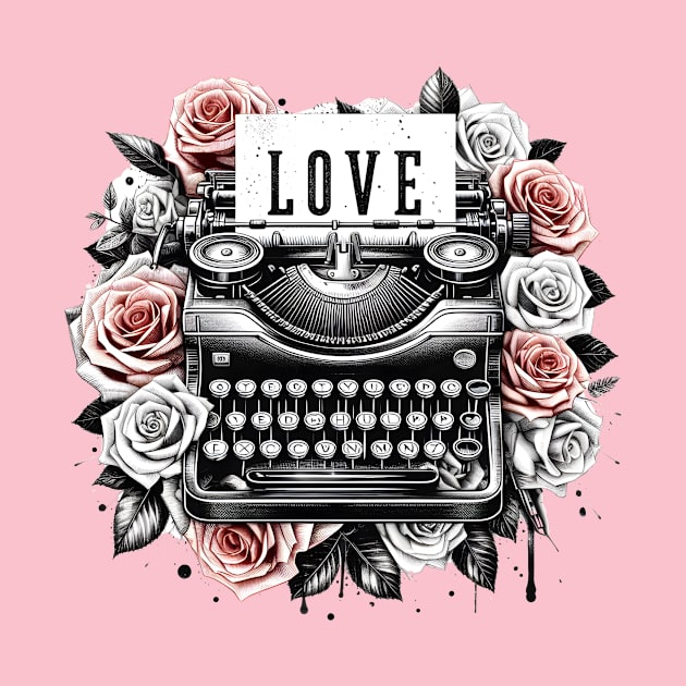 Vintage Retro Eternal Love Note with Vintage Roses and Typewriter by Trendz by Ami