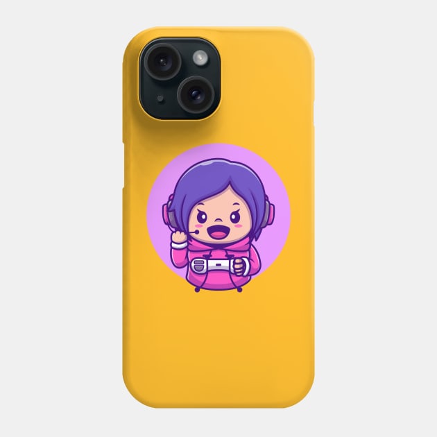 Cute Girl Gaming Holding Joystick Cartoon Phone Case by Catalyst Labs