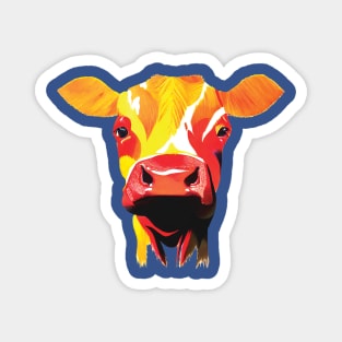 Colourful Cow on Blue Magnet