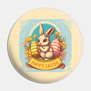 Vintage Easter Bunny Cute Floral Egg Hunting Rabbit Happy Easter Pin