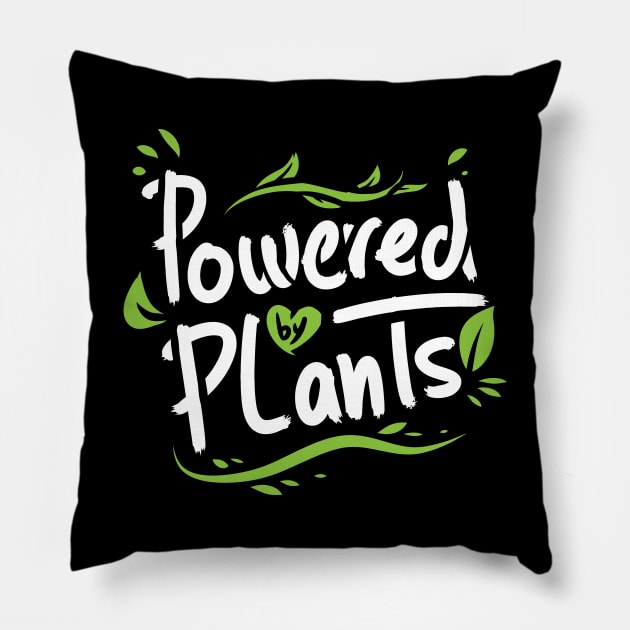 funny powerd by plants green gift for vegans Pillow by A Comic Wizard